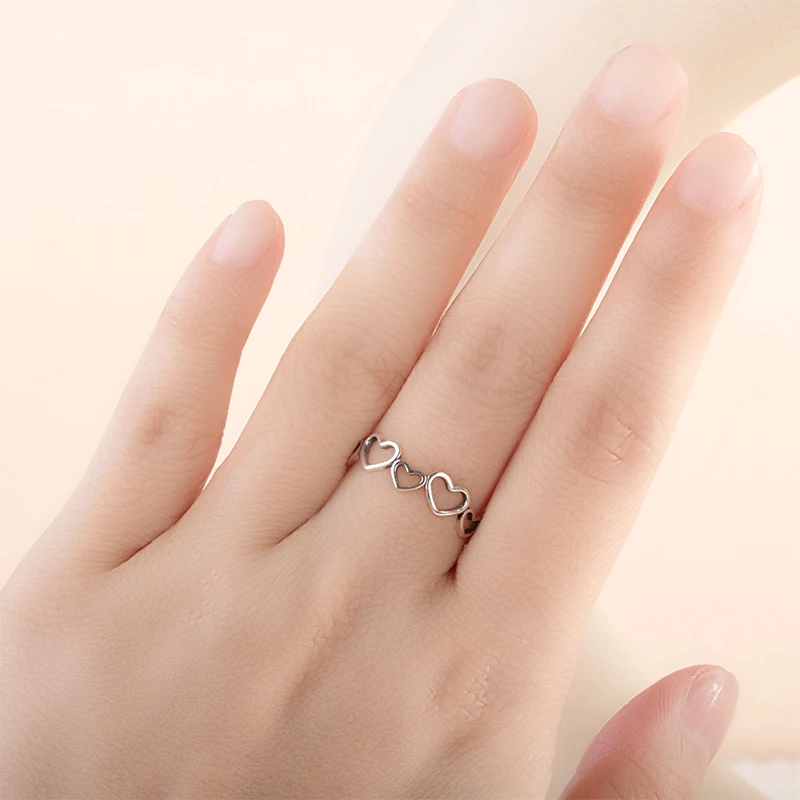 Bague-Anillo de Plata de Ley 925 con forma de corazón para mujer, sortija ajustable con apertura, para regalo de citas, S925