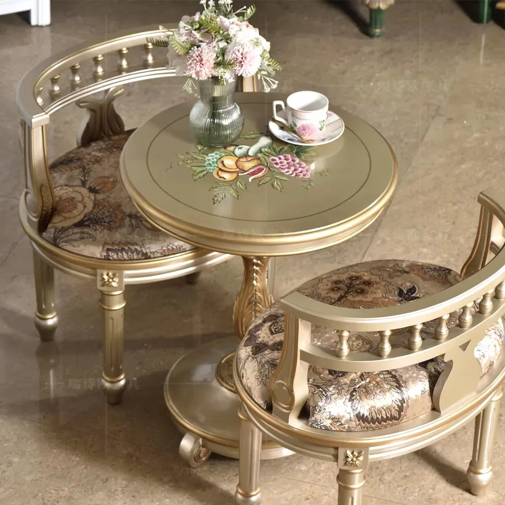 

Y Leisure coffee table, French retro round table, backrest armchair, light luxury negotiation table and chair