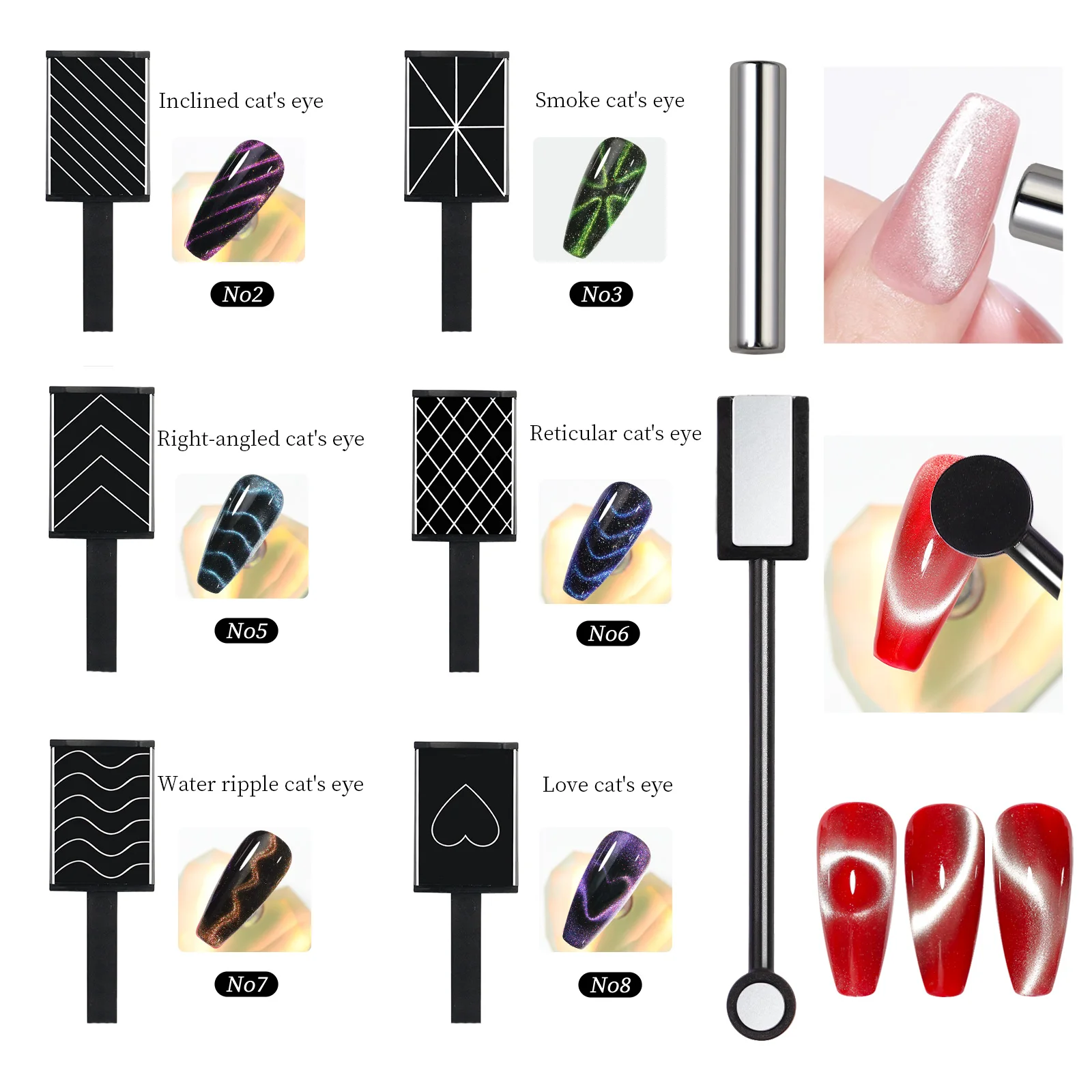 10pcs Nail Art Magnetic Wand Pen Set for 3D Cat Eye Gel Painting Nail Art Magnetic Wand UV/LED Gel Polish Nail Art Design Tools