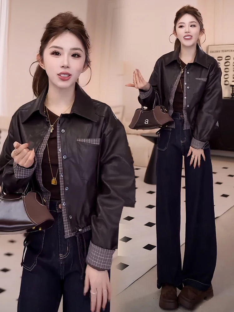 Sli ユニークなデザインのレザー Jaet 女性のファッショナブルなアウターウェア秋の新着若々しいカーディガントップ品質素材