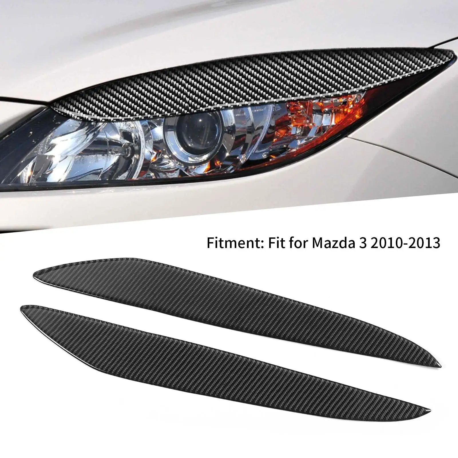 2pcs Carbon Headlight Eyebrow Eyelid Cover Wear Resistant Fit for Mazda 3 2010 2011 2012 2013