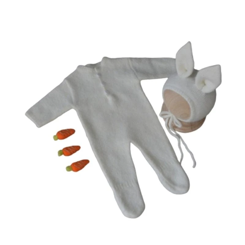 

J15U Newborn Photography Outfits Newborn Photography Props Romper with Rabbit Hat set