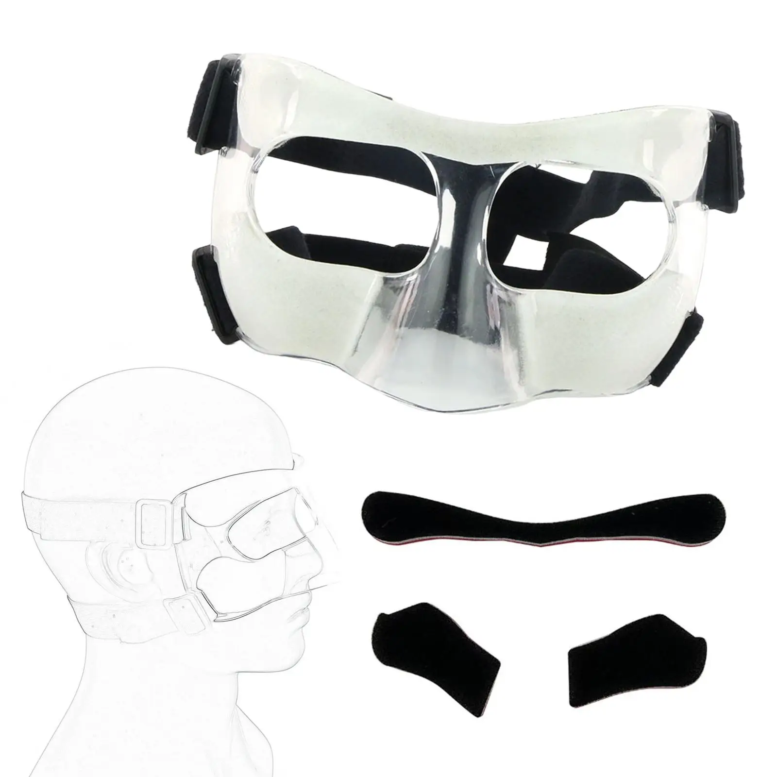 Nose Guard Shield with Padding Adjustable Elastic Strap Nose Protector Shatterproof Adults Basketball Mask