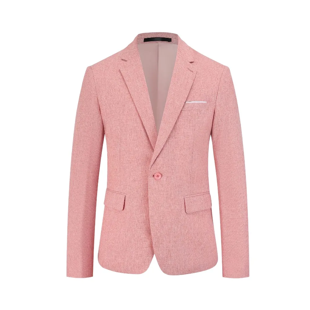 Men's Salmon Pink Textured Weave Single Breasted Blazer with Notch Lapel and Flap Pockets Summer Casual Suit Custom Made M261583