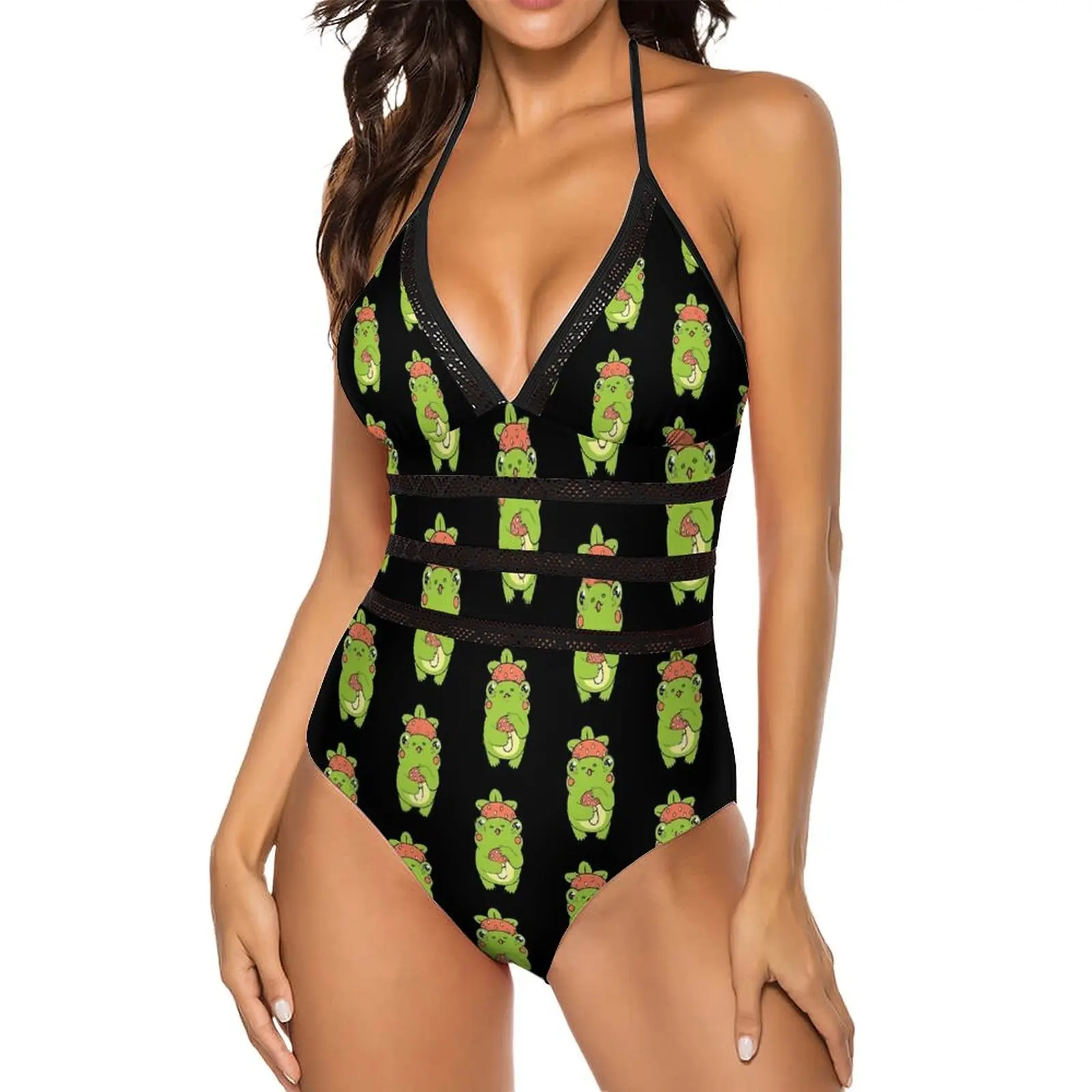 Kawaii Frog Swimsuit Animal Strawberry Push Up Swimwear One Piece Sling Bathing Suits Sexy Aesthetic Bodysuit Large Size