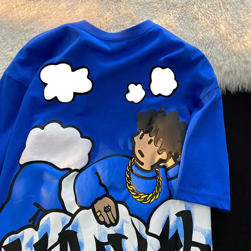 Harajuku Wolken Anime Jongen Print High Street T Shirts Mannen Cool Hip Hop Oversized T-shirt Losse Toevallige 100% Katoen zomer Y2K Tops