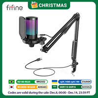 FIFINE USB Gaming Microphone Kit for PC,PS4/5 Condenser Cardioid Mic Set with Mute Button/RGB /Arm Stand,for Streaming Video-A6T