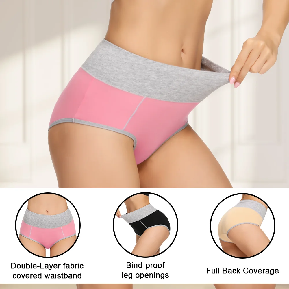 POKARLA 5pcs Women's Cotton Panties Soft Color Matching Underwear Ladies High Waisted Briefs for Girls/Mother  Sports Work Sleep