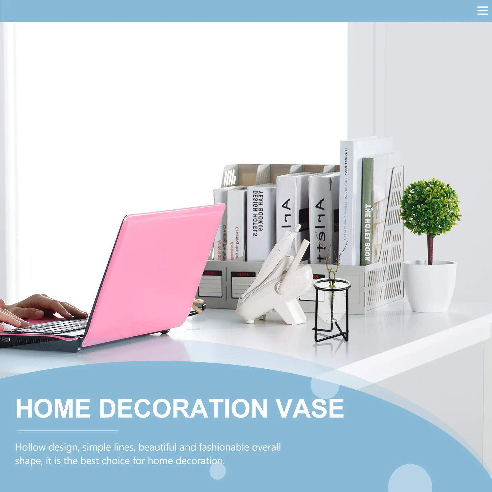 

1Pcs Metal Hydroponic Vase Black Desktop Adornment Multipurpose Home Office Decorative Flower Arrangement Container