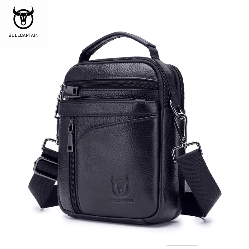 BULLCAPTAIN Men's Genuine Leather Shoulder Crossbody Bag Men's Business Casual 7.9-inch Tablet Bag Portable Handbag