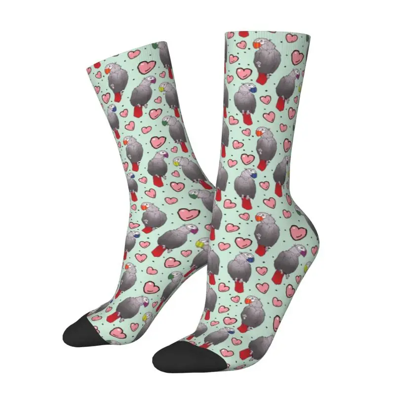 Funny Print African Grey Parrot Socks for Men Women Stretch Summer Autumn Winter Cute Psittacine Birds Crew Socks