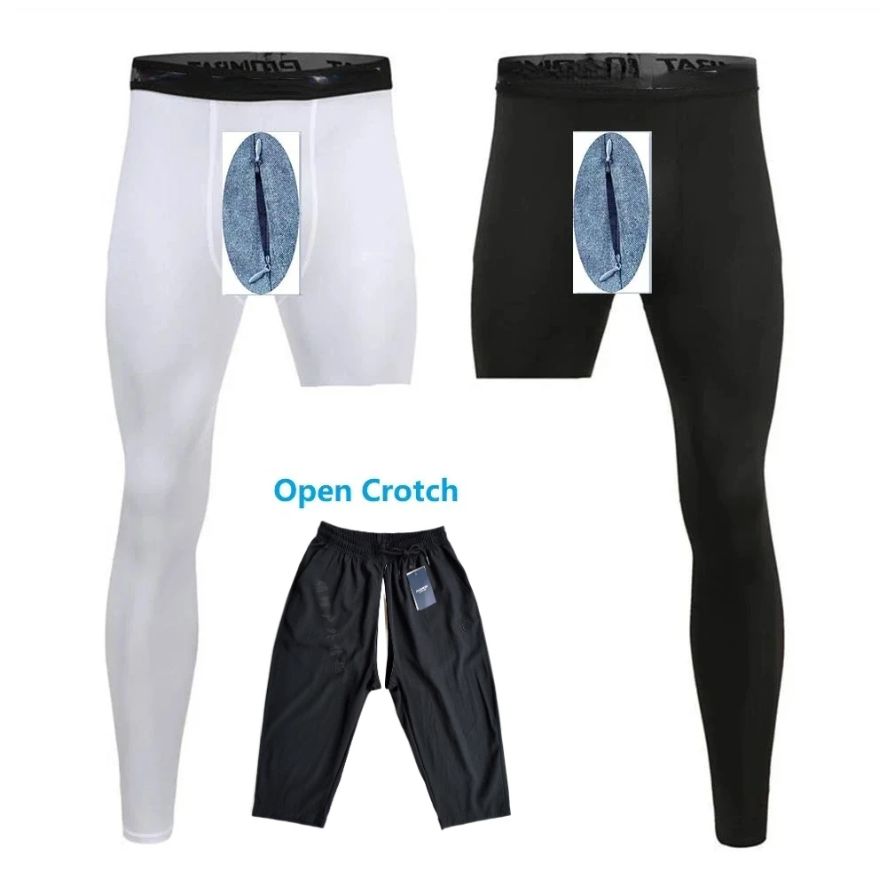 Pantalones con cremallera en la entrepierna para hombre con cierre discreto, pantalones cortos 3/4, pantalones de ejercicio de capa Base, mallas para correr, entrenamiento de baloncesto