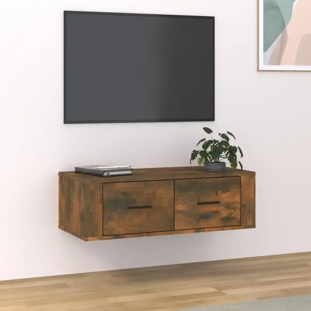 Hanging TV cabinet smoked oak 80x36x25 cm engineering Wood