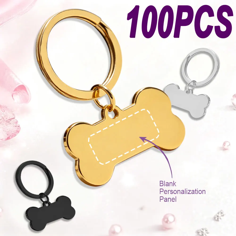 Wholesale 100PCS Blank Pet Collar Decorative Charms Stainless steel Metal Tags Customizable Laser-engraved With Name And Phone
