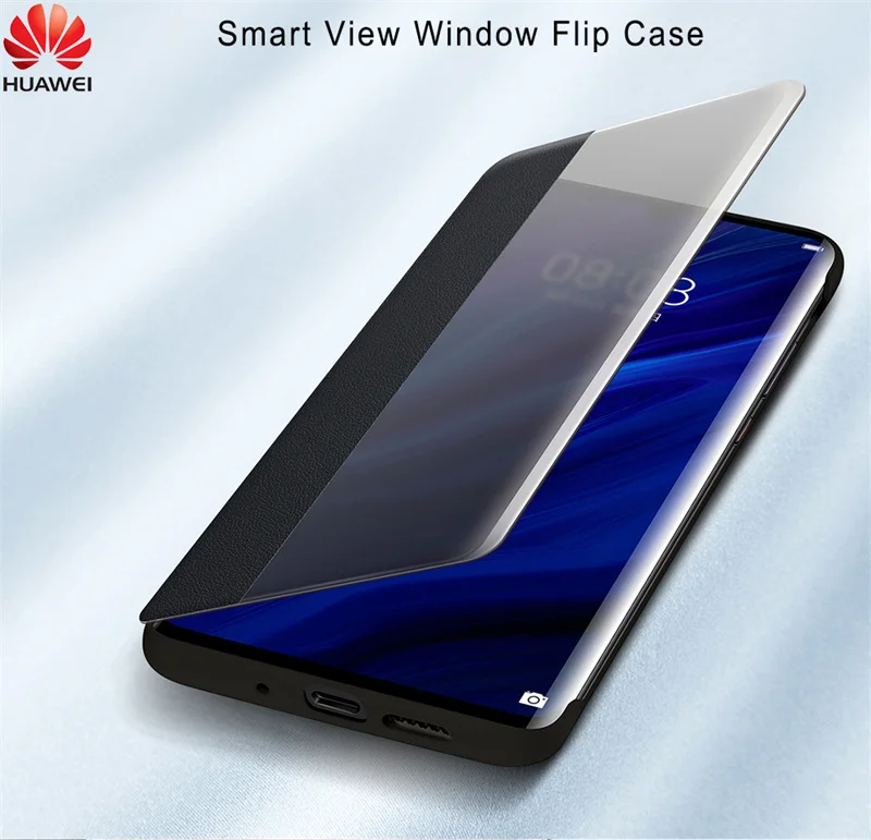 화웨이 P30/P30 Pro 케이스 용 기존 전화 케이스 스마트 뷰 창 가죽 보호 플립 케이스 커버 Funda