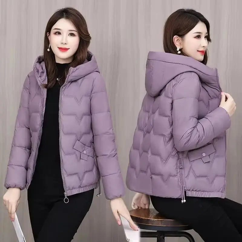 

2025 Women Winter Temperament Down Cotton Coat Hooded Long Sleeve Short Thicken Warm Lady Parkas Jacket Overcoat Outerwear