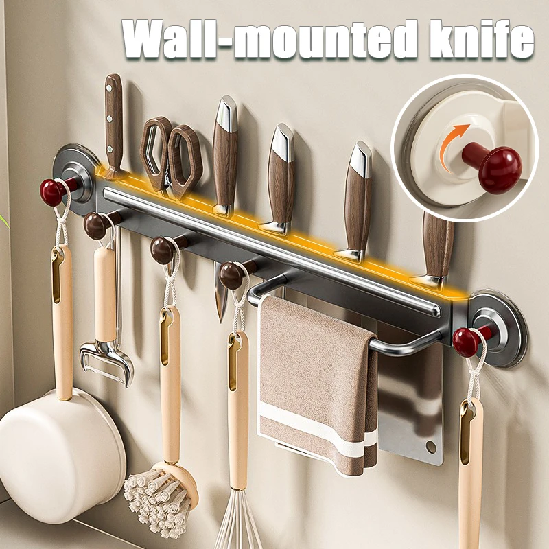 

New No Drill Suction Cup Kitchen Hook Rack Multifunctional Wall Mounted Storage for Knife Spatula Spoon Cutting Board Organizer
