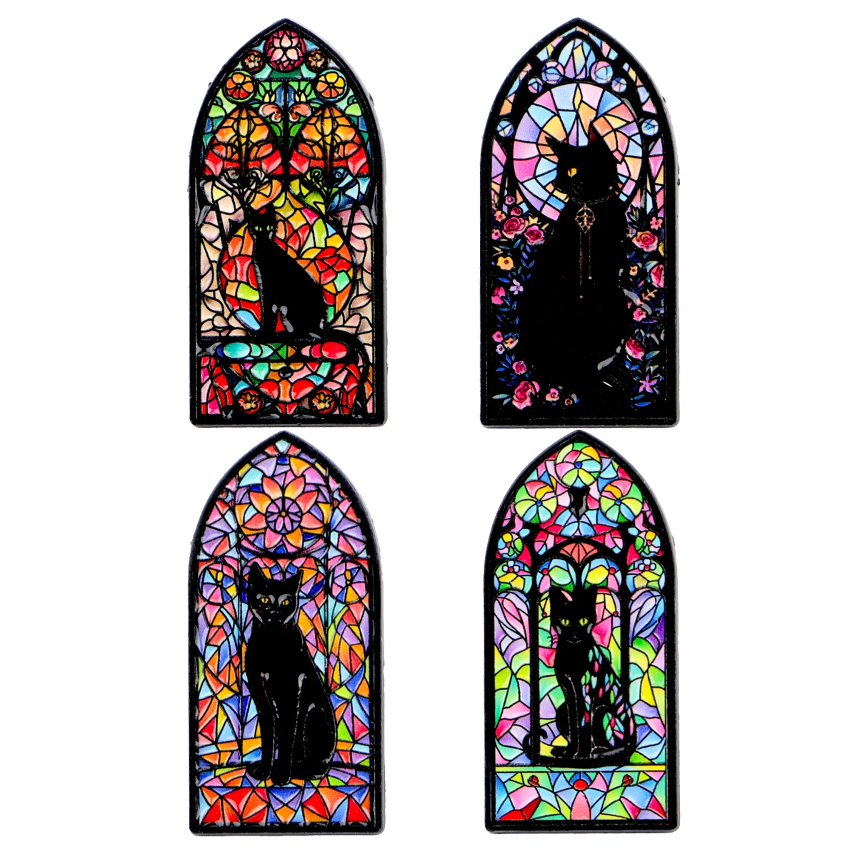 Bunte Fenster Emaille Pin Schwarze Katze Broschen Für Anstecknadeln Abzeichen auf Rucksack Zubehör Modeschmuck Geschenke Mix 4 teile/satz