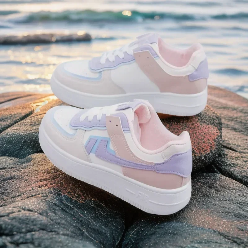 

Fashionable Lace-up Flat Casual Shoes Comfortable Thick-soled Running Sneakers Round-toe Breathable/Wear-resistant Running Shoes