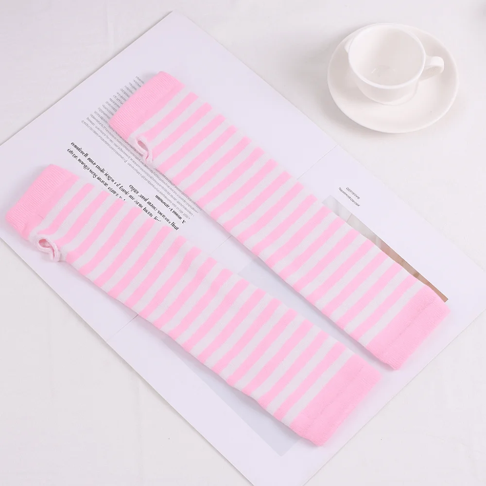 Classic Soft Fingerless Long Glove Arm Cover Long Sleeve Elbow Mitten Striped Cool Stretch Gloves Winter Season