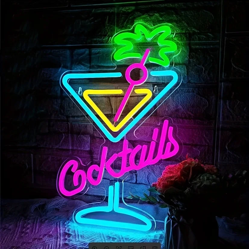 Vibrant Multi-Color Cocktail Neon Light -  LED Art Wall Light Perfect for Beer Bar, Party, Cocktail Bar, Nightclub Decoration