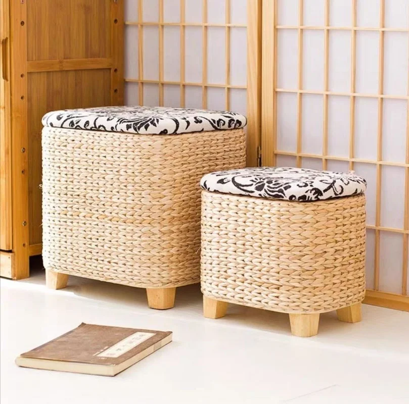 

Storage Stool Rattan Wicker Ottoman Basket Shoe Cabinet Sofa Stool mall Shoe Store Footstool Multi-Function Storage Footrest