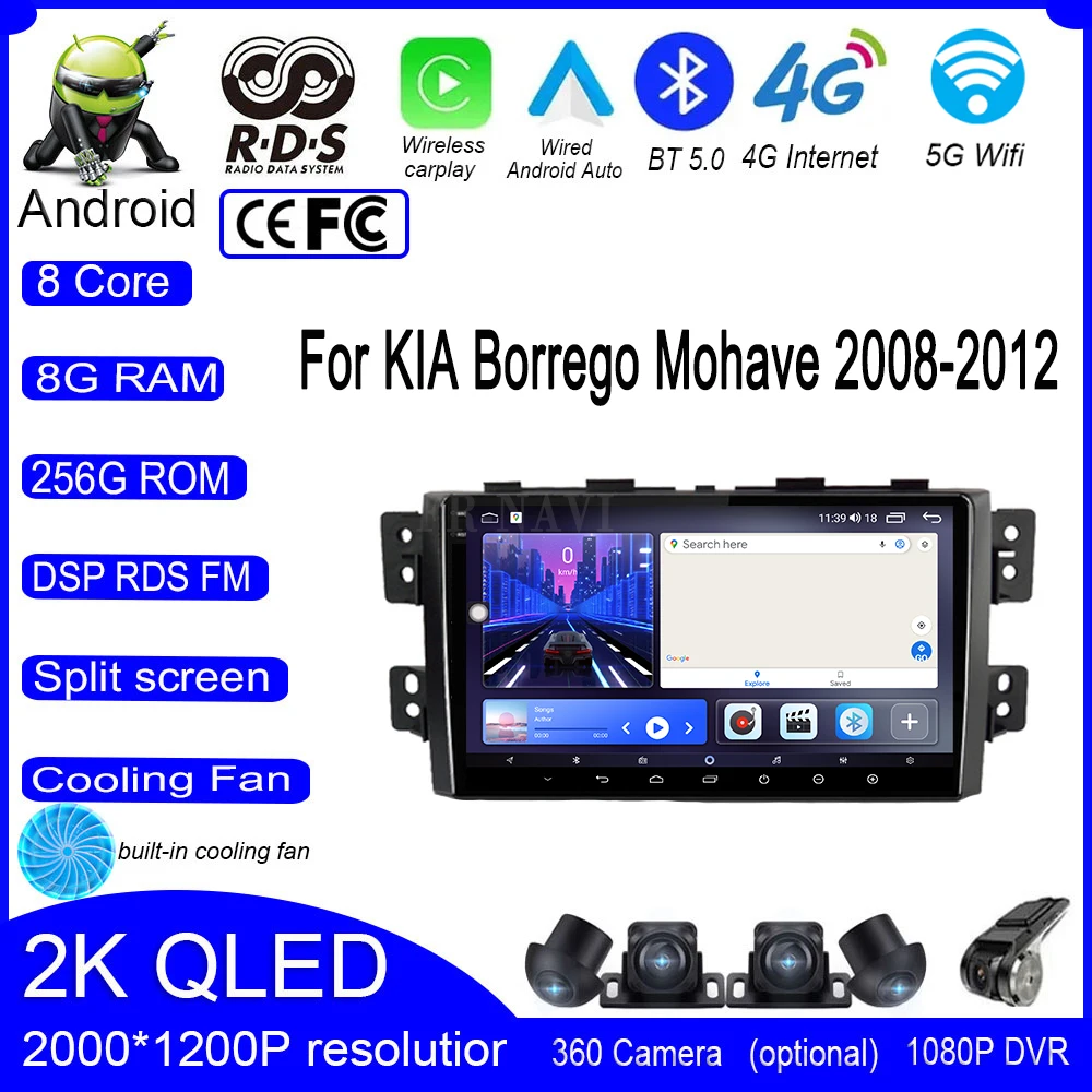 Android 14 For Kia Borrego Mohave 2008-2012 Touch Screen Car Radio Video Navigation GPS Stereo Screen Auto 4G+Wifi Multimedia