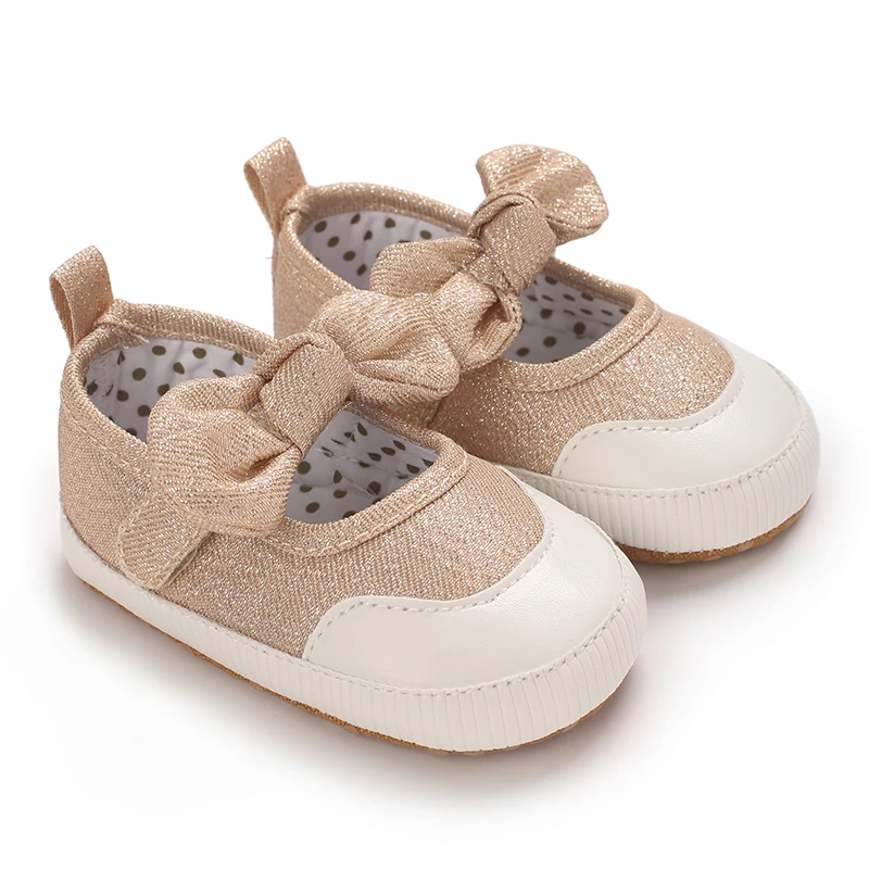 Shiny Glitter Bow Princess Sneakers, 5 Colors Soft Comfort Footwear, Baby Learning Walk Shoes for Newborn Infants 0-18M