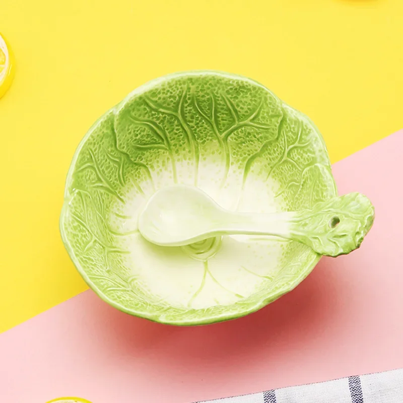 

Creative Cabbage Shaped Ceramic Dessert Salad Bowl Cute Cartoon Soup Bowls Household Instant Noodles Bowl Rice Bowl Tableware