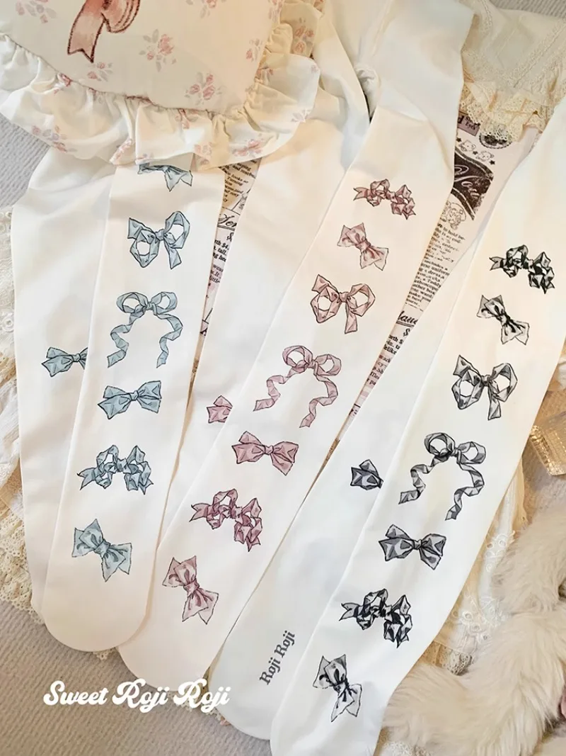 Hot New Japanese Joint Doll Lolita Socks Women's Summer and Autumn Bow Beauty Sweet Velvet Printed Pantyhose for Girls
