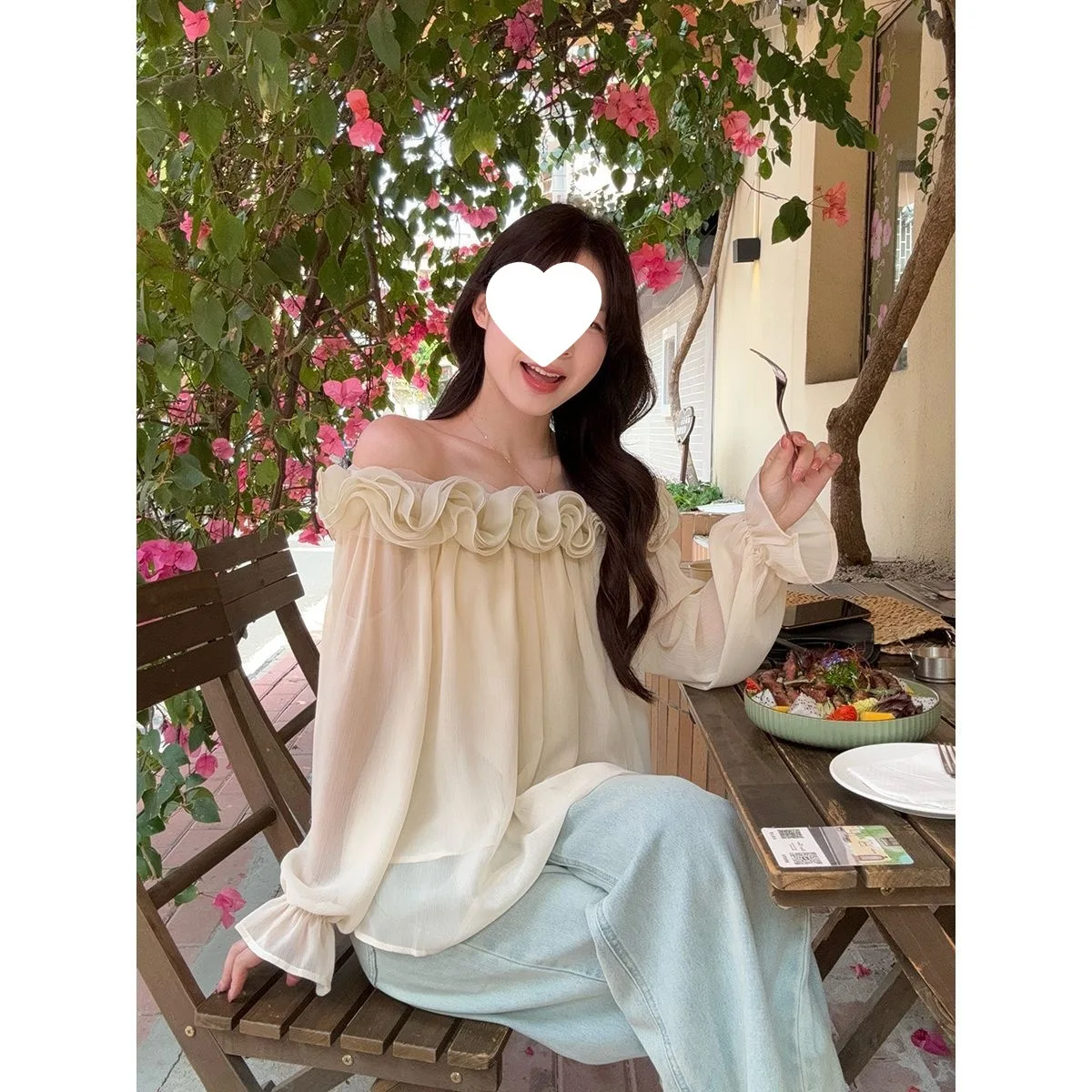 Sweet French Style Asymmetrical Shoulder Chiffon Shirt Women's Side One Shoulder Top Lace Trim Shirt Large Size Gentle