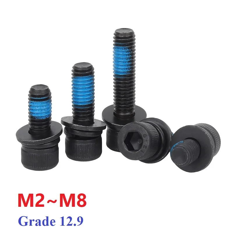M2 M2.5 M3 M4 M5 M6 M8 Grade 12.9 High-Strength  Allen Hex Socket Cup Head Anti-loosening Three Combination Screw Bolts