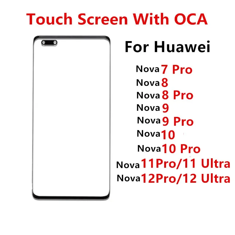 Nova9 Outer Screen For Huawei Nova 12 Ultra 11 10 9 Pro 8 7 Touch Panel LCD Display Front Glass Cover Repair Replace Parts + OCA