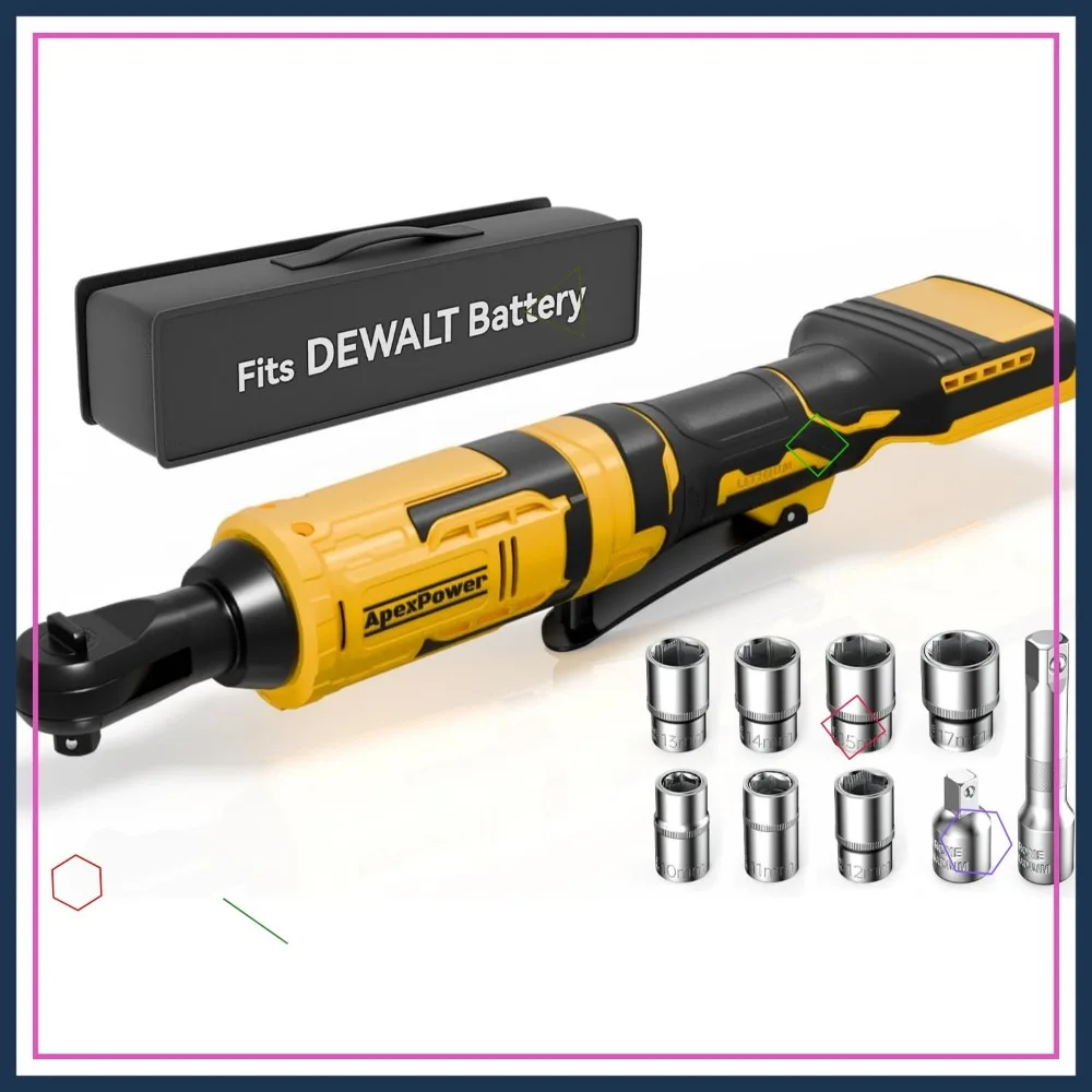 3/8-Zoll-Akku-Ratschenschlüssel, 88 Fuß langes Drehmoment, 0–400 U/min, variable Geschwindigkeit, 7 Steckdosen und Adapter im Lieferumfang enthalten