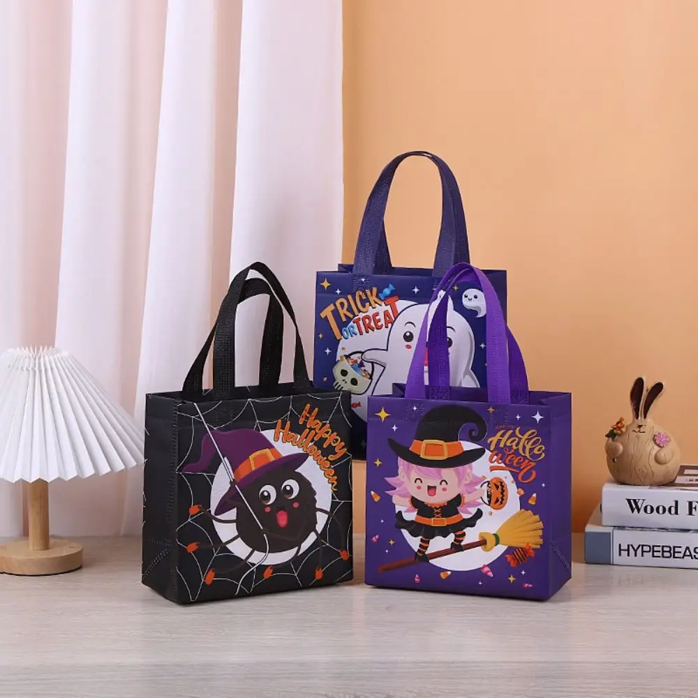 Bolso de mano no tejido de fantasma para Halloween, bolsa de truco o trato de gran capacidad, bolsa de regalo de Halloween, bolsa de calabaza impresa, suministros de fiesta