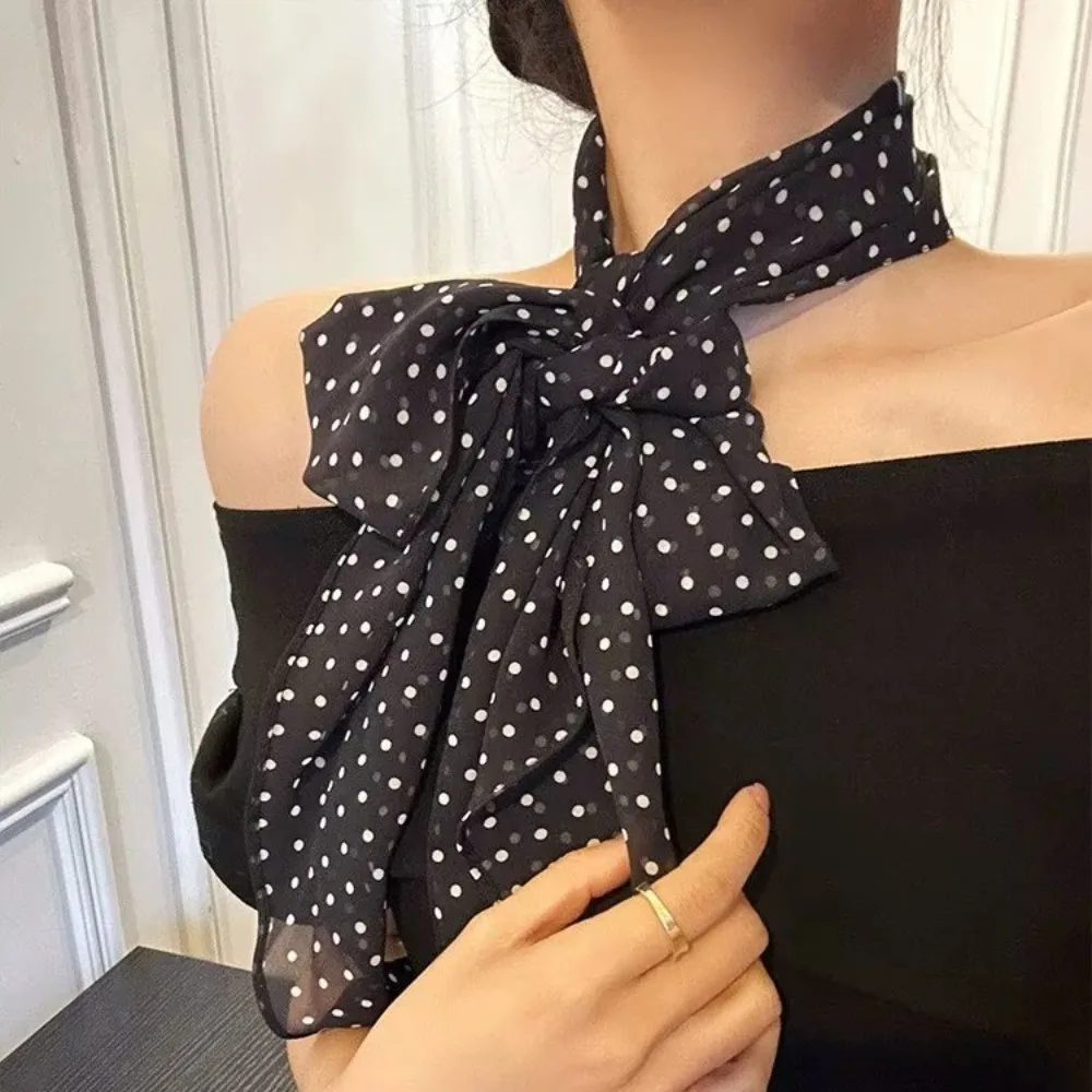 

New Red Color Korean Style Scarf Polka Dot Pattern Trendy Polka Dot Scarf Neck Ribbon Women Fashion