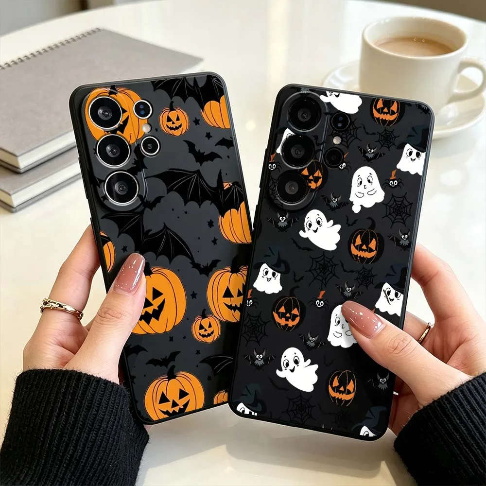 Cartoon Pumpkin Ghost Cover For Samsung Galaxy S26 S25 S24 S23 S22 S21 S10 FE Plus Edge Ultra Black Phone Case