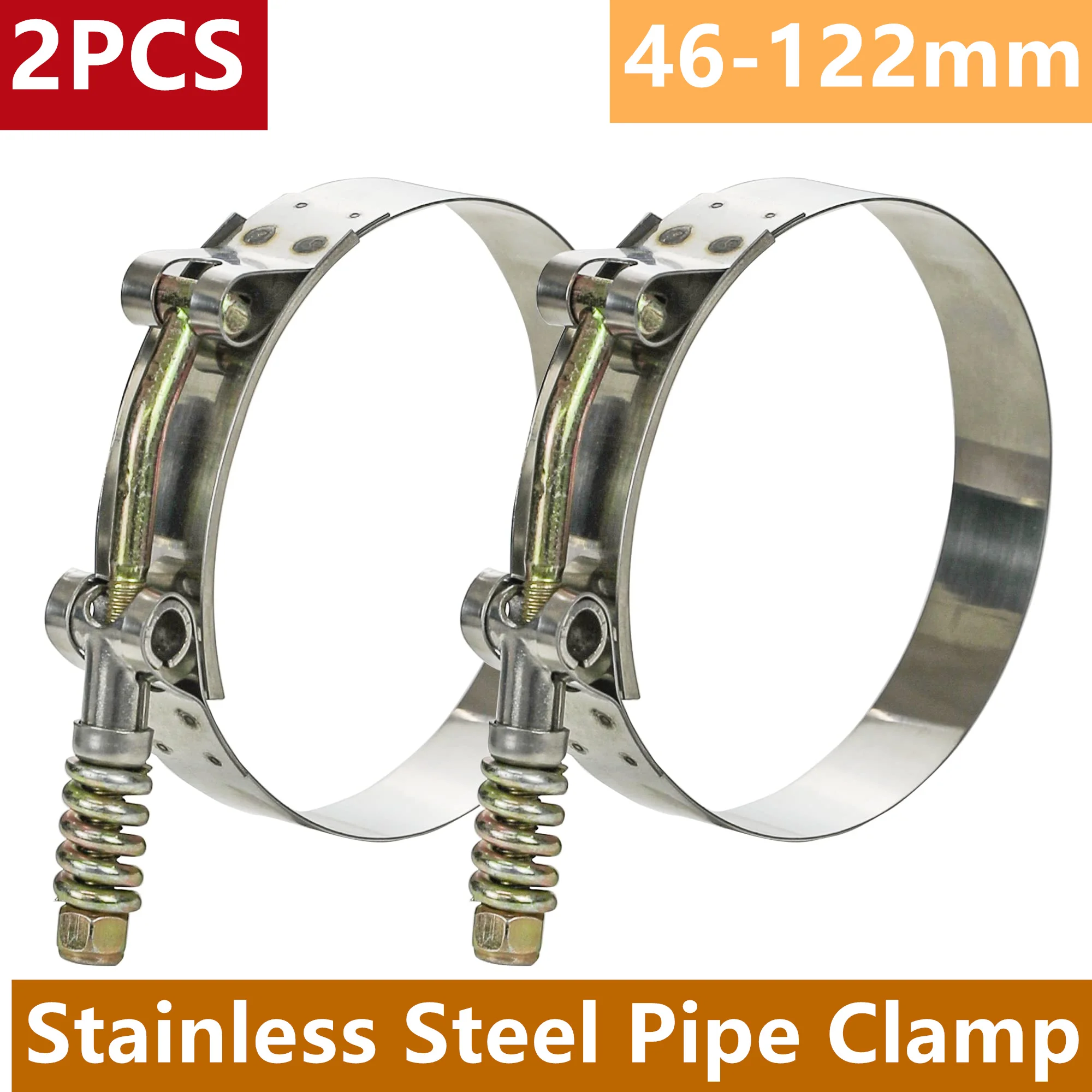 2PCS Pipe Clamp Stainless Steel Spring T-Bolt Hose Clamps 46-122mm Turbo Intake Intercooler Clamp Adjustable Exhaust Clamp 클램프