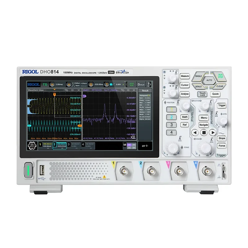 Digital Oscilloscope DHO804 70MHz 4 Channel 12 Bit 1.25GSa/Sec 25MPts Depth Convenient 1,000,000 Wfms/s HD Touch Screen