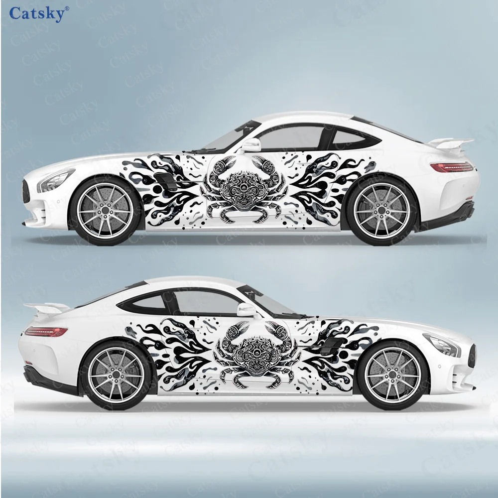 

Irregular Black Line Crab Car Vinyl Wraps Decal Self-adhesive PVC Sticker Suitable for Trucks SUV Decor Auto Accessories Gift