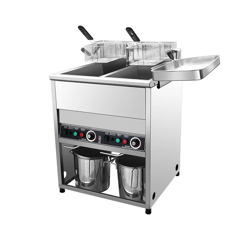 40L+40L Commercial Electric Fryers Vertical Double Cylinder 2 Basket Deep Fryer with Cabinet