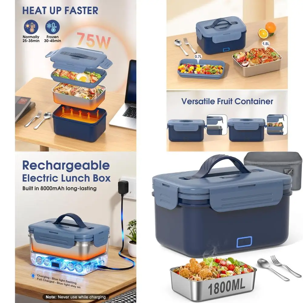

1.8L Portable Electric Lunch Box, Rechargeable Heated Meal Warmer for Adults, Ideal for Car, Truck, Office - Perfect Christmas G