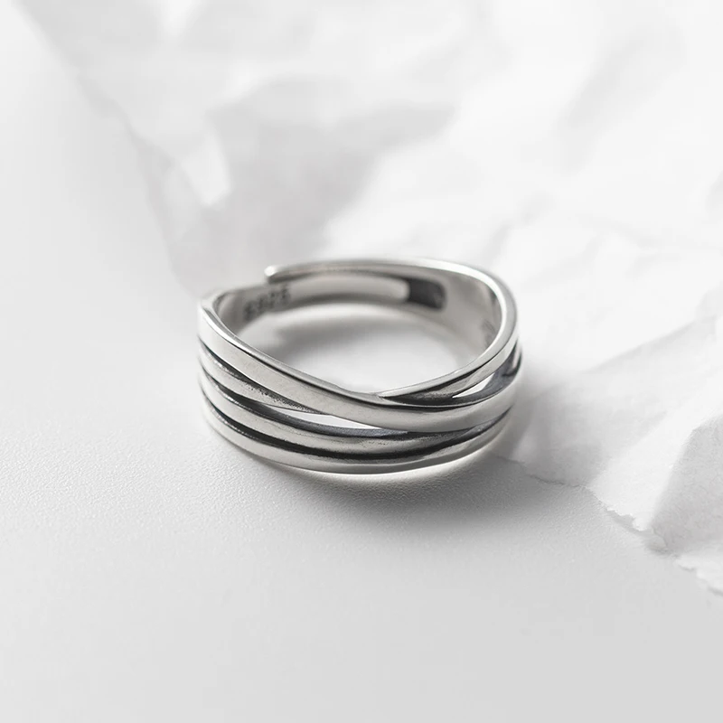 MODIAN 2023 Hot Sale Pure 925 Sterling Silver Fashion Multilayer lines Sense Of Design Adjustable Finger Rings For Women Jewelry