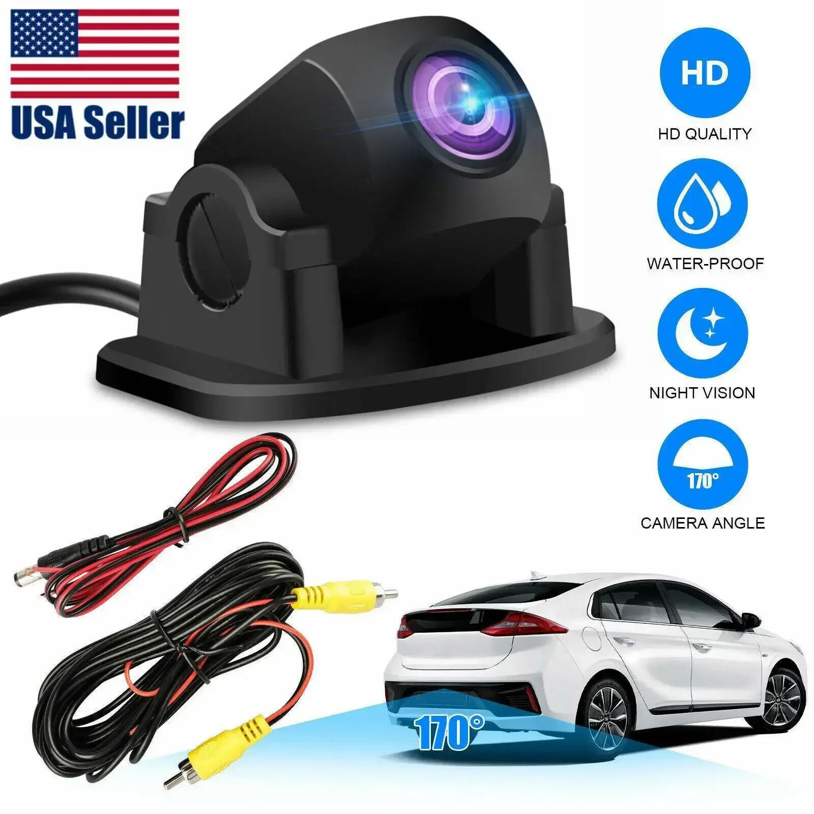 QueenDer 170° Car Rear View Backup Camera 12v Reverse Parking Cam Waterproof HD Night Vision for monitor