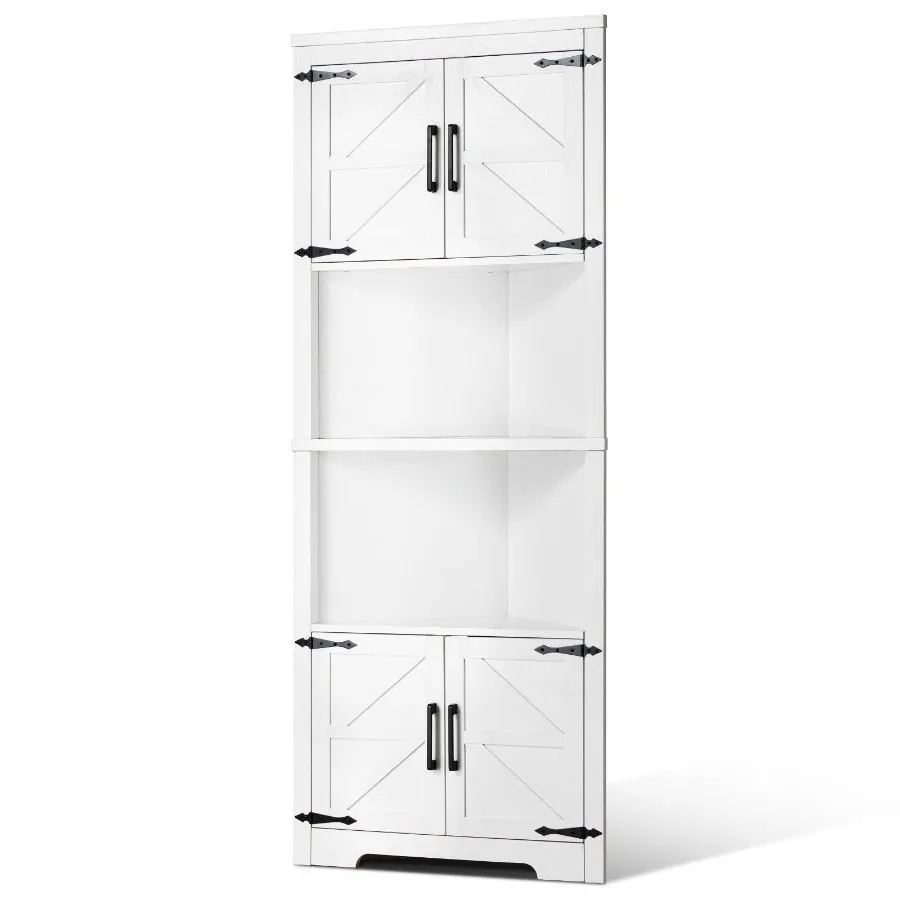 

68 Corner Storage Cabinet with 4 Wooden Doors Adjustable Shelves White
