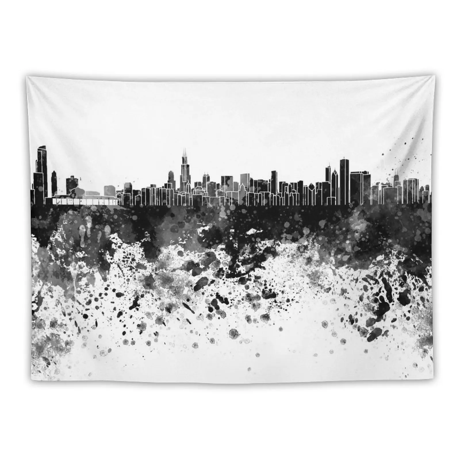 

New Chicago skyline in black watercolor Tapestry Bedrooms Decor Decorations For Room