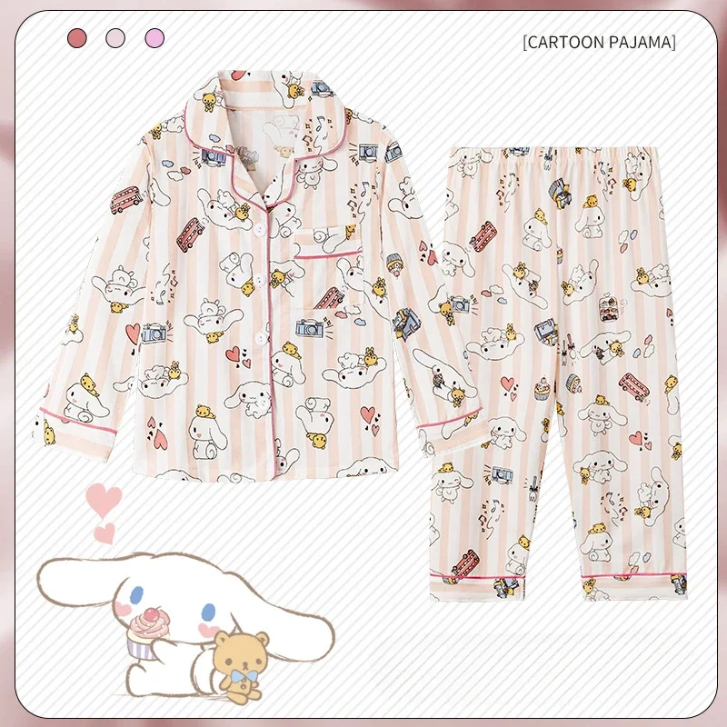 Kawaii Sanrio ชุดนอนเด็กหญิงชุดการ์ตูนแขนยาวสบาย Night เสื้อผ้าชุดผิวนุ่ม Homewear ฤดูใบไม้ร่วง