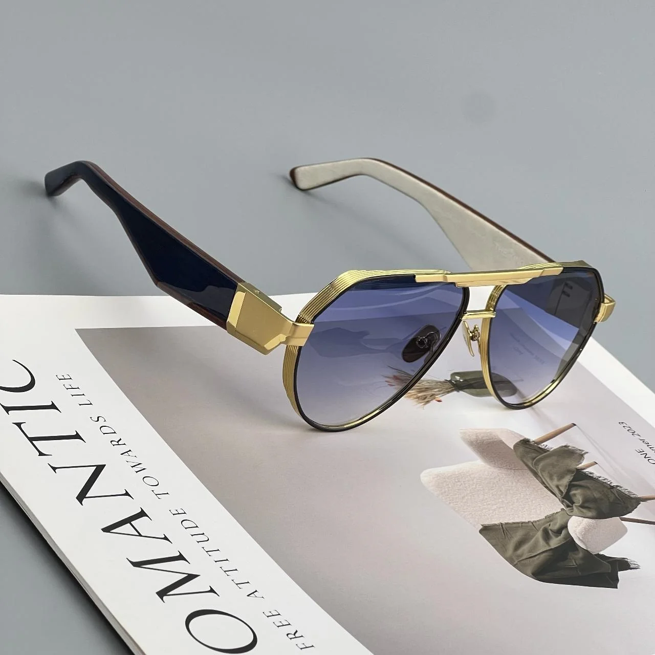 THE KING III Luxury Gold Double Bridge Pilot Sunglasses for Men Women Top Quality Alloy Luxury Craft Glasses UV400 With Box
