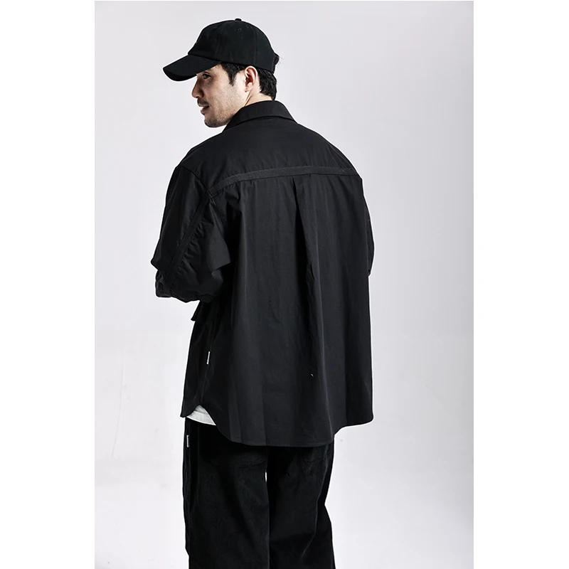 Men\'s Streetwea Fashion Loose Casual Long Sleeve Pure Cotton Cargo Shirts Cityboy Oversize Work Shirt Coat Outerwear