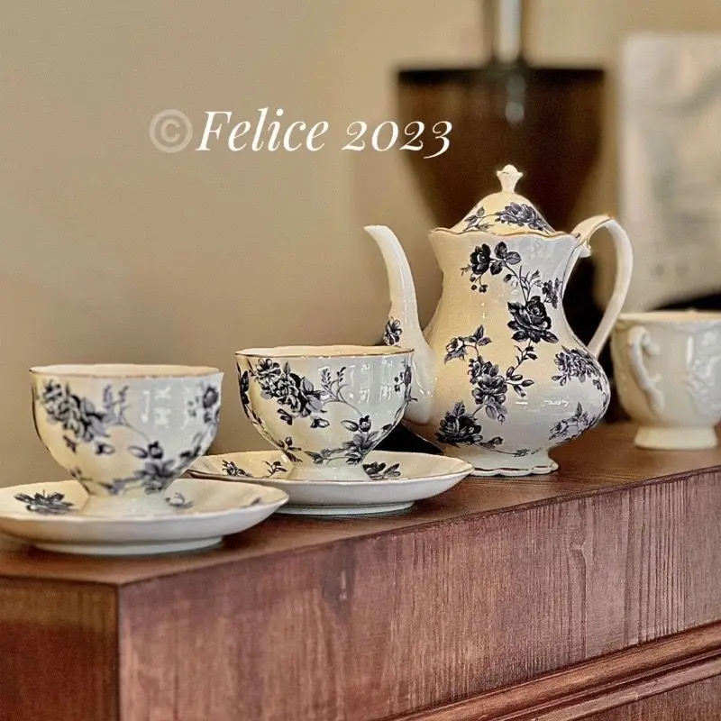 

Tea Set Retro British Blue and White Palace Style Exquisite High Appearance Level Household Ceramic Afternoon Tea Set
